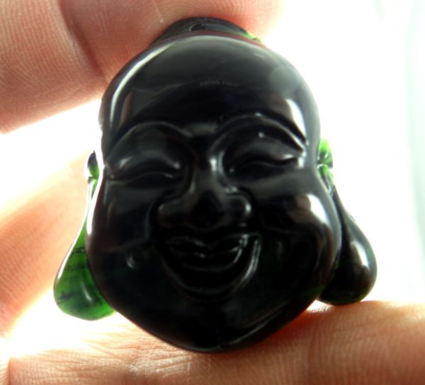 

40*38wholesale natural chinese black green stone hand-carved statue of buddha head amulet pendant necklace jewelry making, Silver