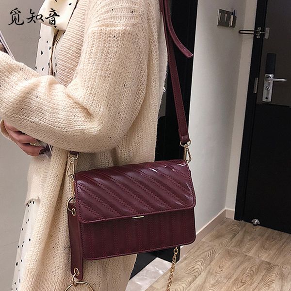 

2019 fashion new all-match shoulder bag pu leather one shoulder women handbag girl's cute bag lingge chain square