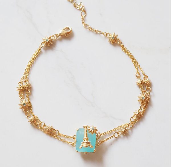 

2019 new luxury women jewelry love in paris series paris tower gem meteor star double bracelet, Silver