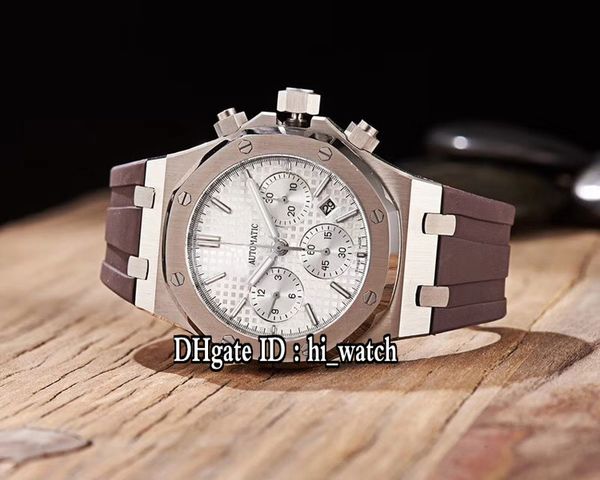 

jhf royal 26331st cal.3126 a3126 automatic chronograph mens watch steel case silver texture dial brown rubber edition watches hwd4, Slivery;brown