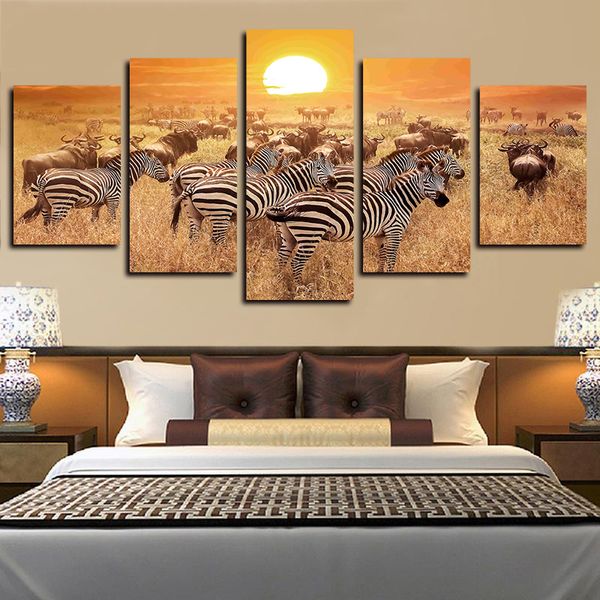 

5 panels under animal zebra moon artworks giclee canvas wall art abstract poster canvas print oil painting wall decor