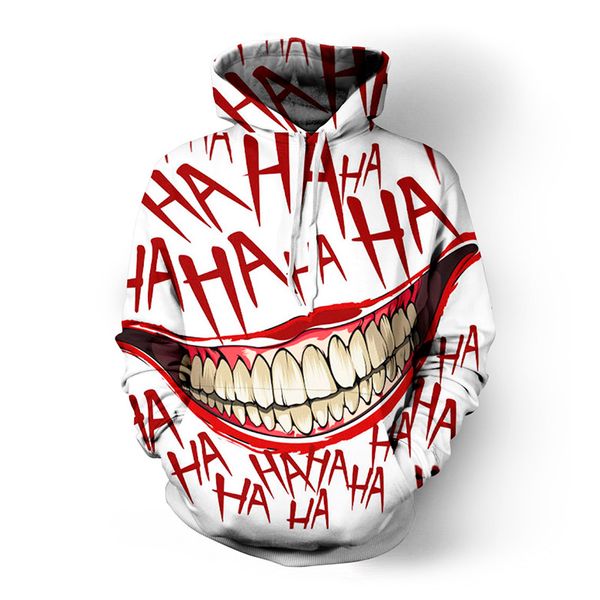 

soshirl haha joker funny hoodie halloween crazy smile pullover long sleeve sweatshirt fashion stree coats cool sportwear, Black
