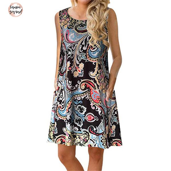 

summer dresses women sleeveless element loose casual dress vintage pockets mini dress vestidos plus size designer clothes, Black;gray