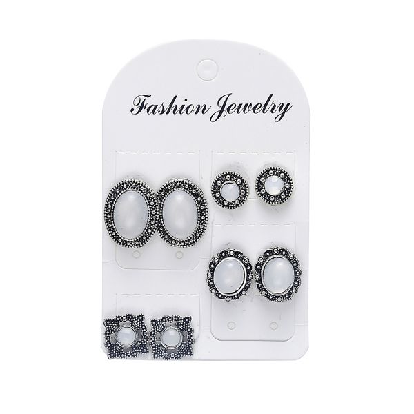 

4 pairs/set women crystal bohemian earring stud earrings for women boucle d'oreille jewelry zirconia opal brincos e2642, Golden;silver