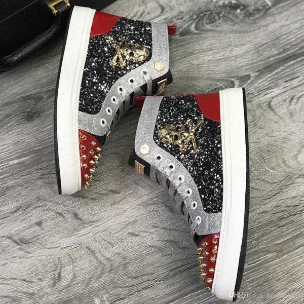 

brand fashion luxury designer shoes red bottoms studded spikes men women casual shoes winter boots mens designer shoes size 38-44, Black