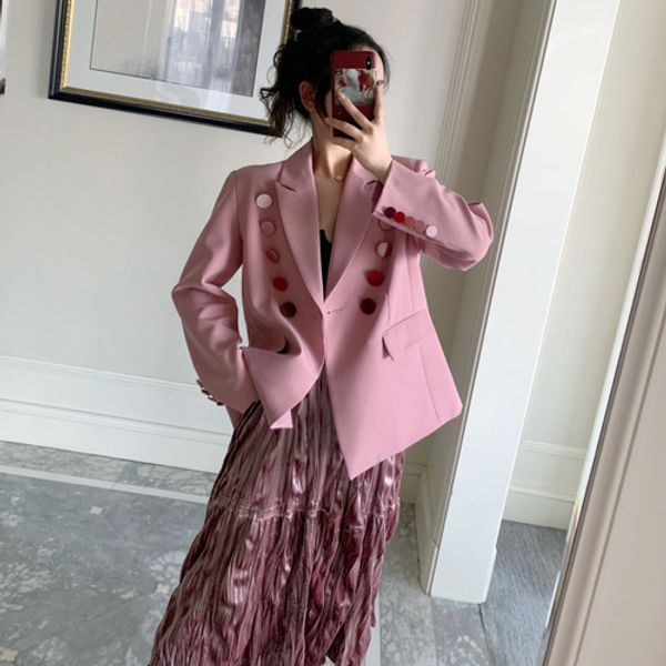 

new spring office lady elegant vintage women jacket gradient button pink blazer mujer long sleeve female blazers oversize, White;black