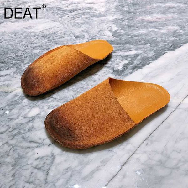 

deat] 2020 new spring summer pumps toe shallow matte genuine leather retro outdoor flat slippers women shoes fashion 10h358, Black