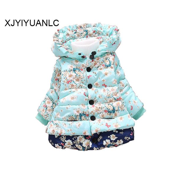 

baby girls jacket children clothing printing coat girls winter warm casual outerwear kids hooded thick jackets clothes, Blue;gray