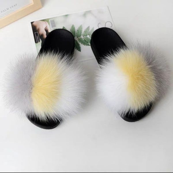 

fur slides 2020 fur slides fox genuine fox fur slippers womens, Black
