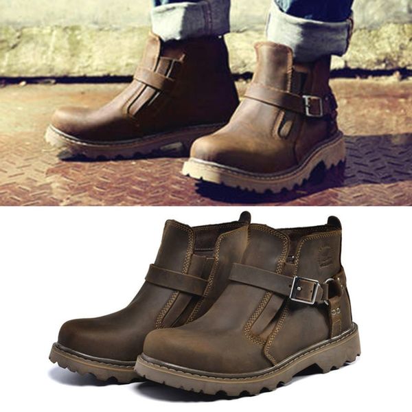 

warm winter short boots men's leather waterproof overalls waterproof leisure laces autumn winter leisure cowboy boots no# 281646, Black