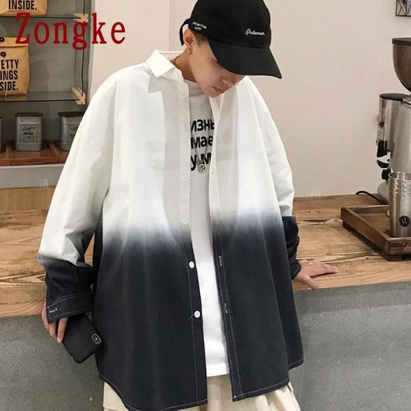 

zongke 2020 gradient spring men shirt male clothing slim fit cotton long sleeve casual shirts men fashion brand plus size -2xl, White;black