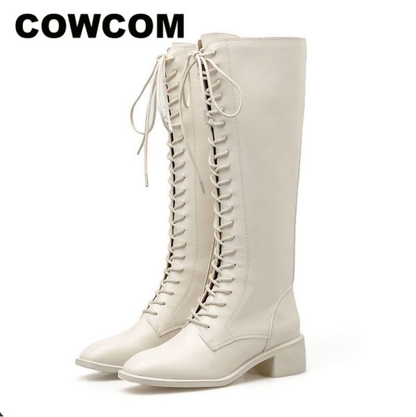 

cowcom 2020 knee high lace up boots pu boots thin wild rider high winter women thigh jxq, Black