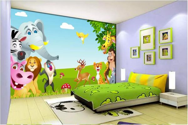 

3d wallpaper custom p murals background wall blue sky, white clouds, cartoon animal, children's room home decor wall art pictures