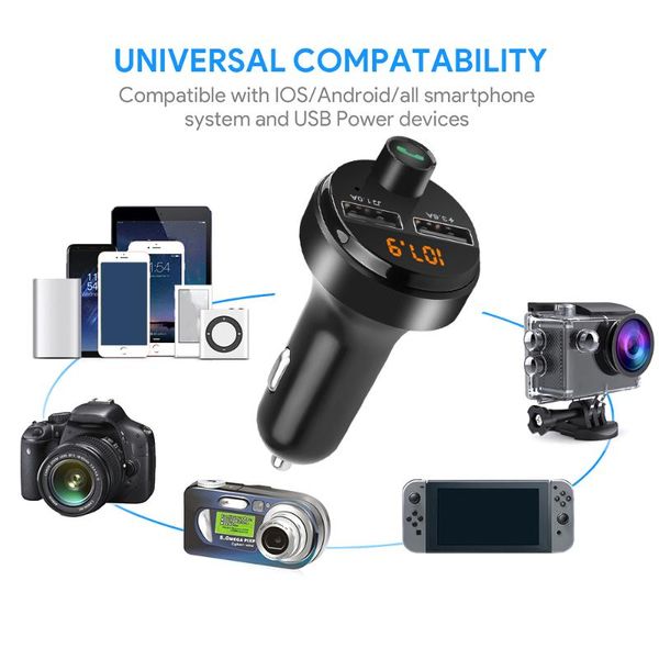 

12v-24v fm transmitter aux modulator dual usb car charger bluetooth handscar kit audio mp3 player 3.6a qc-md
