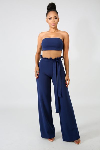 

new women pure color two-piece chest wrap fold pants multicolors summer time casual suits, White