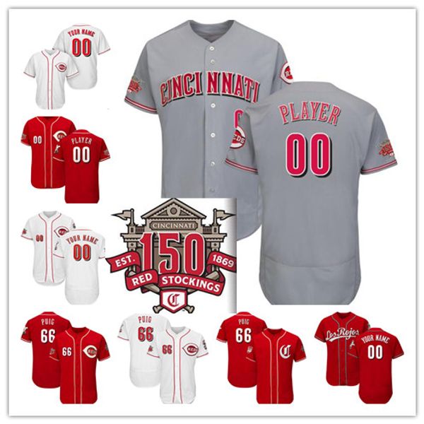 

2019 cincinnati 150th baseball jerseys 66 yasiel puig 19 joey votto 27 matt kemp pete rose ken griffey jr all sewn embroidered jerseys, Blue;black