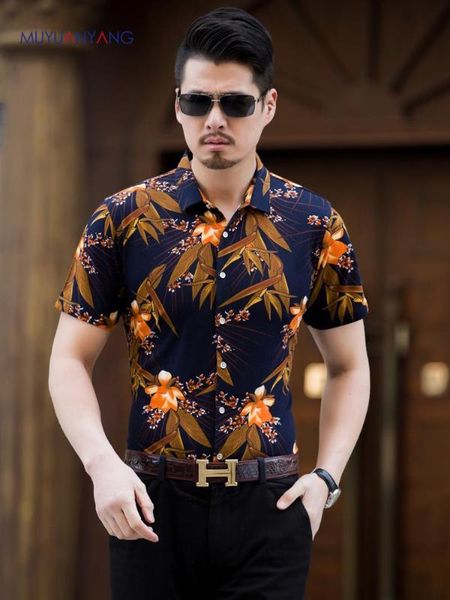 

men shirt slim fit 2020 new fashion peacock printing mens shirts excellent quality short sleeve male clothing cotton, White;black