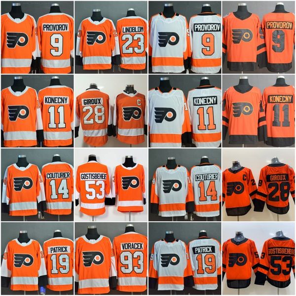 

philadelphia flyers hockey jersey 23 oskar lindblom 28 claude giroux 88 eric lindros 53 shayne gostisbehere 79 carter hart 93 jakub voracek, Black;red