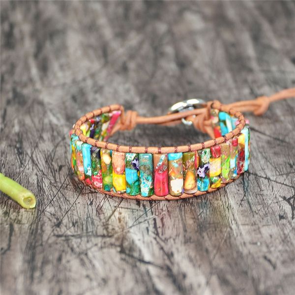 

multicolor bracelet boho natural stone wrap bracelet power jewelry fashion dropshipping single leather wrap, Golden;silver