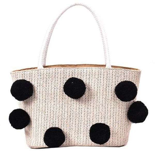 

summer new korean straw small bag handbag color hair ball cute bag beach handbag
