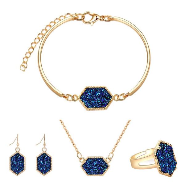 

rhombus druzy drusy earrings necklace bracelet set resin bright crystal druse earrings necklace bracelet jewelry set, Silver