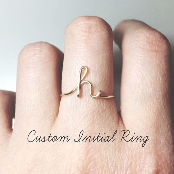 

gold silver color a-z 26 letters initial name rings for women men geometric alloy creative finger rings jewelry kcr246, Golden;silver
