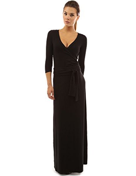 

pattyboutik women's 3/4 sleeve faux wrap maxi dress, Black;gray