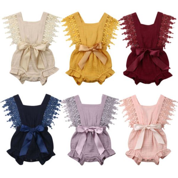 

6 color newborn kid toddler girl summer clothes lace romper bow jumpsuit outfit baby clothing, Blue
