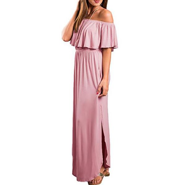 

cotton blend with pockets side split beach off the shoulder pullover pocket solid women dress party ruffle maxi summer, Black;gray