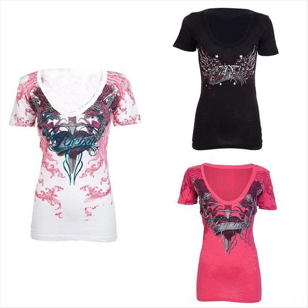 

printed pattern short sleeve v-neck plus size jacket size t-shirt t-shirt female, White