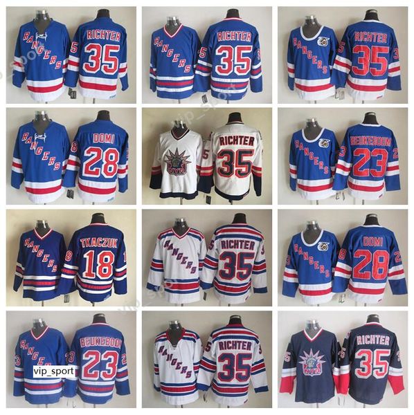 

new york rangers vintage 35 mike richter jersey men ice hockey 28 tie domi jeff beukeboom walt tkaczuk jerseys blue white, Black;red
