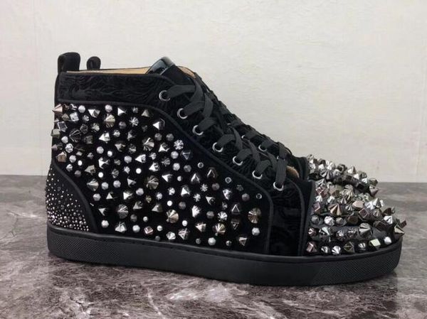 

men pik pik studded shoes red bottom sneakers multi-colored rivets remix men's flat luxurious high sneaker wedding party shiny rivets s, Black