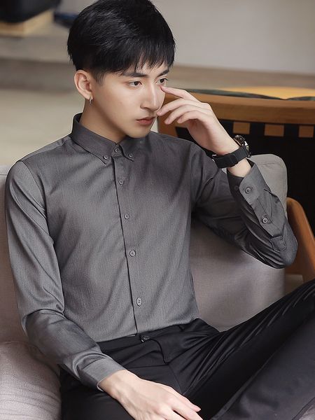 

autumn shirt male long sleeve handsome shirt youth korea slim mens business casual dress shirts formal solid streetwear 50cs, White;black