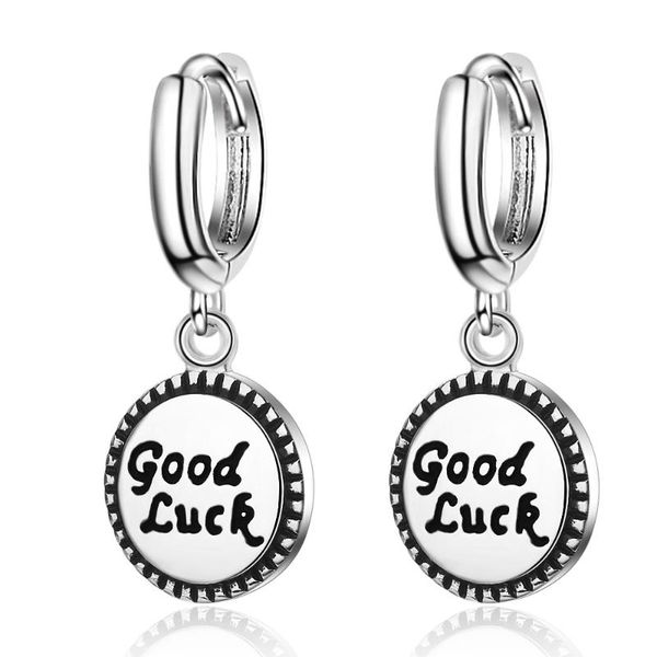 

ins simple 925 sterling silver small round letter lucky goodluck earrings for women geometric round cz oorbellen brincos, Golden;silver