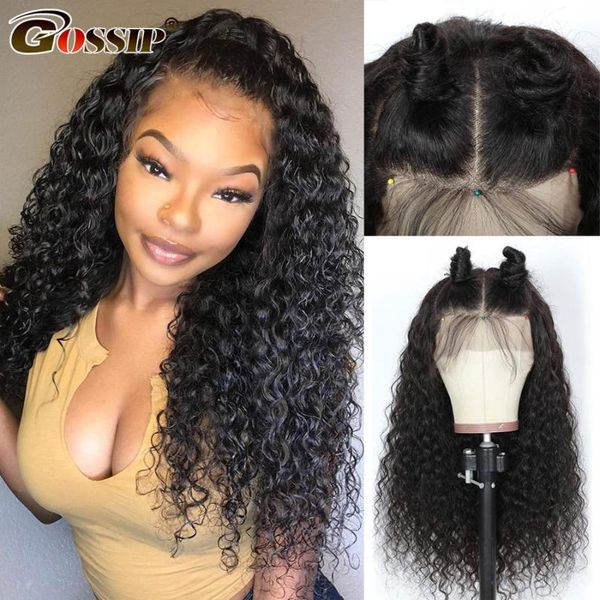

lace wigs curly 4x4 closure wig water wave 5x5 front human hair gossip 150% brazilian remy frontal pre plucked, Black;brown