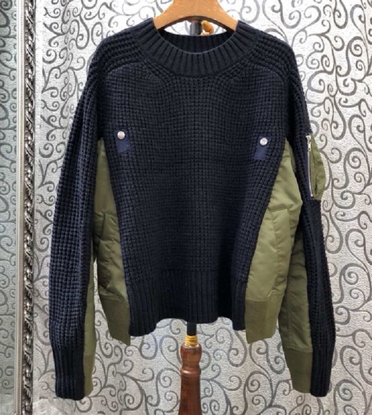 

pullovers 2019 autumn winter casual sweaters women studs beading color block patchwork long sleeve knitted jumpers, White;black