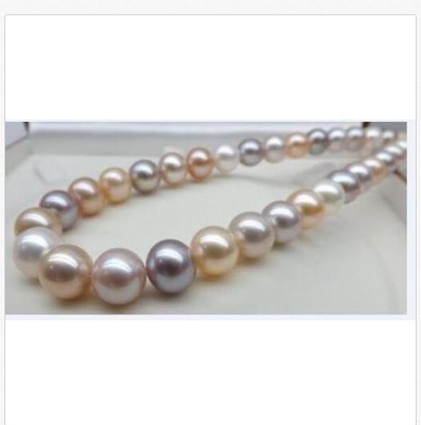 

huge 10-11mm natural south seas white pink purple pearl necklace 18inch 14kg, Silver