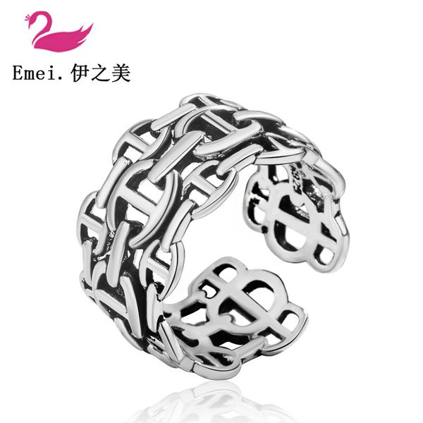 

japanese and korean style retro retro multilayer interlocking wide face thai silver ring fashion cool versatile rings jew, Red;blue