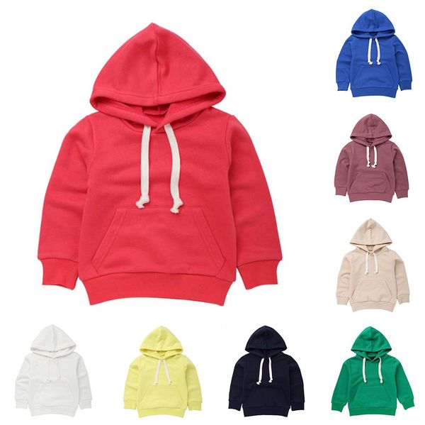 

autumn children kid boy girl solid pocket pullover hooded hoodie outfits long sleeve clothes, Black