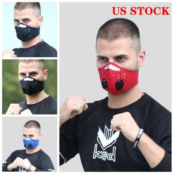 

us stockcycling face outdoor sports runing training mask pm2.5 anti-pollution running mask activated carbon filter washable cycling mask