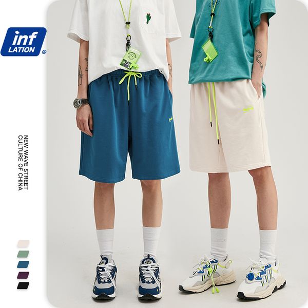 

inflation 100% cotton elastic waist men shorts hip hop men harem pants solid pocket casual shorts street mens 3081s20, White;black