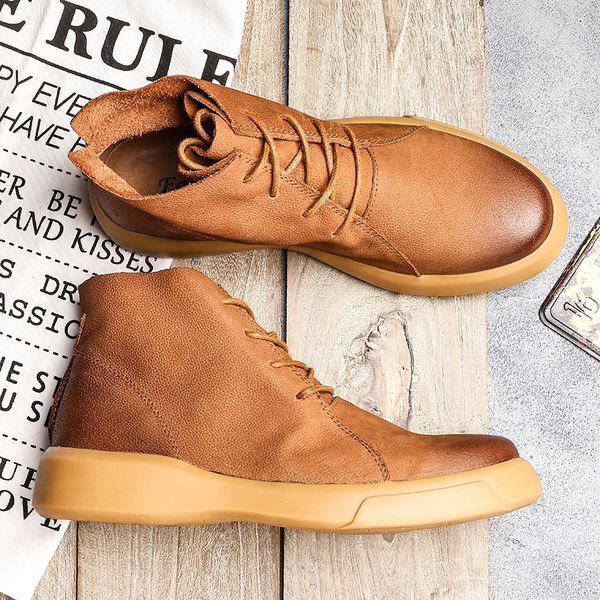 

autumn winter leather men boots footwear with fur warm snow boots men work shoes sneakers rubber ankle shoes, Black