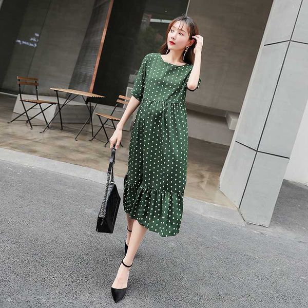 

лето беременные женщины платье длинные свободные с коротким рукавом материнства шифоновое платье оборками лоскутное горошек империя русалка, White