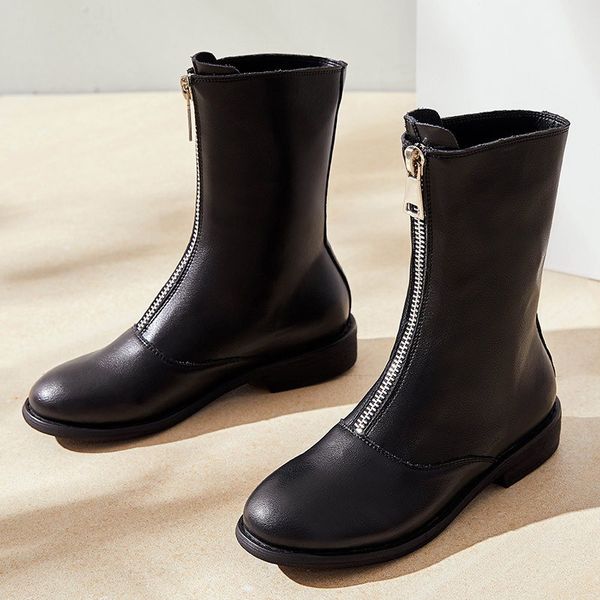 

errfc fall winter womens black mid calf boots fashion front zip short boots for woman designer casual shoes girls british botas