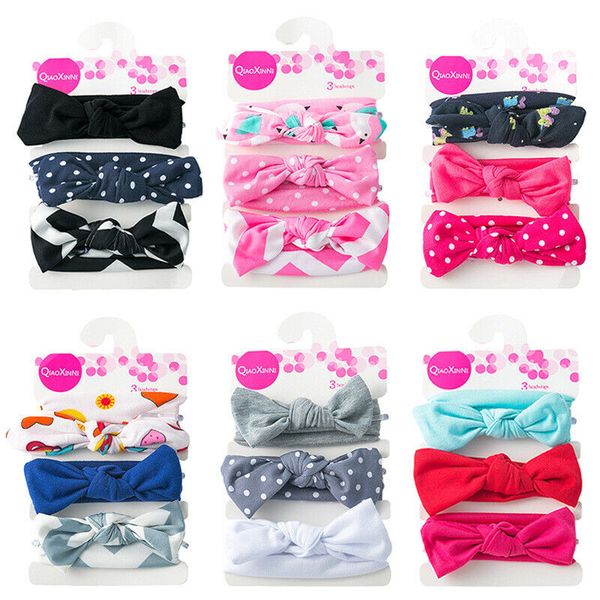 

baby accessories 3pcs/set newborn infant baby headbands elastic hair bands rabbit ear girl turban bow print floral hairband