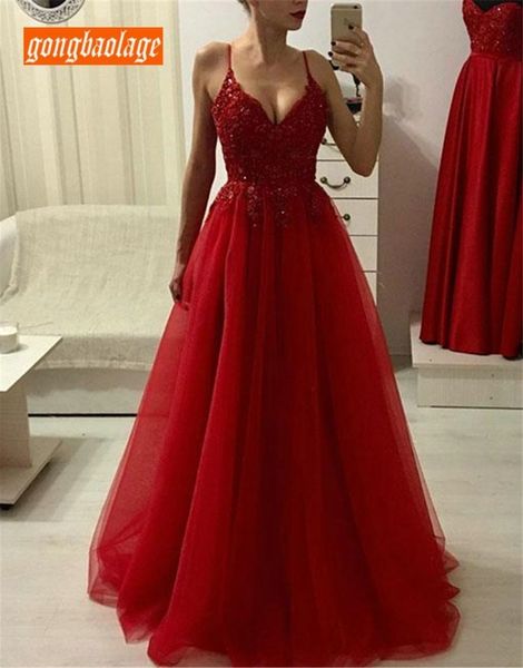 

new red long evening dress party spaghetti strap beaded appliques prom gown 2019 custom made special occasion dresses, White;black