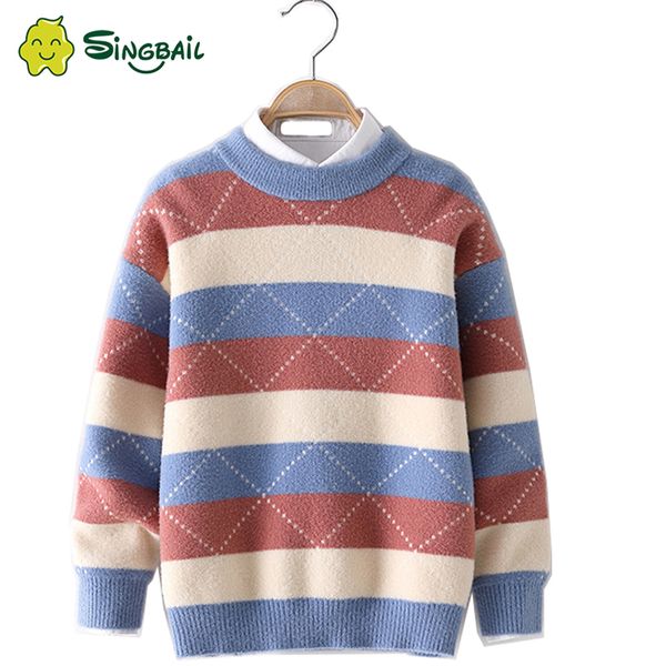 

singbail baby boys girls sweater autumn winter cotton clothing children long kids sleeve knitted stripe clothes coat sweaters yx, Blue