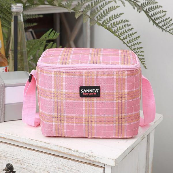 

insulated lunch bag for women shoulder bag plaid printed lunch box outdoor casual picnic container school storage bags, Blue;pink
