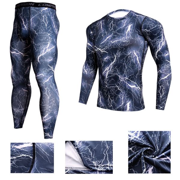 

3d camouflage men's compression sports suit fitness running warm sports suit men's camouflage clothing brand clothing, Black;blue