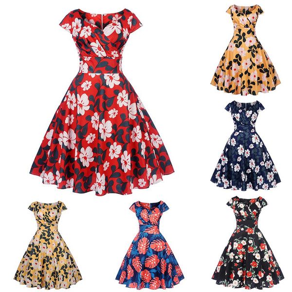 

Women Summer Style 2019 Retro Short Sleeve party dress Sexy Printing Dress S-XXL woman clothing robe femme vestidos